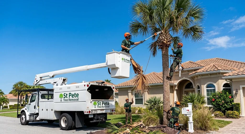 Freshly trimmed sabal palms at a St. Pete Beach home